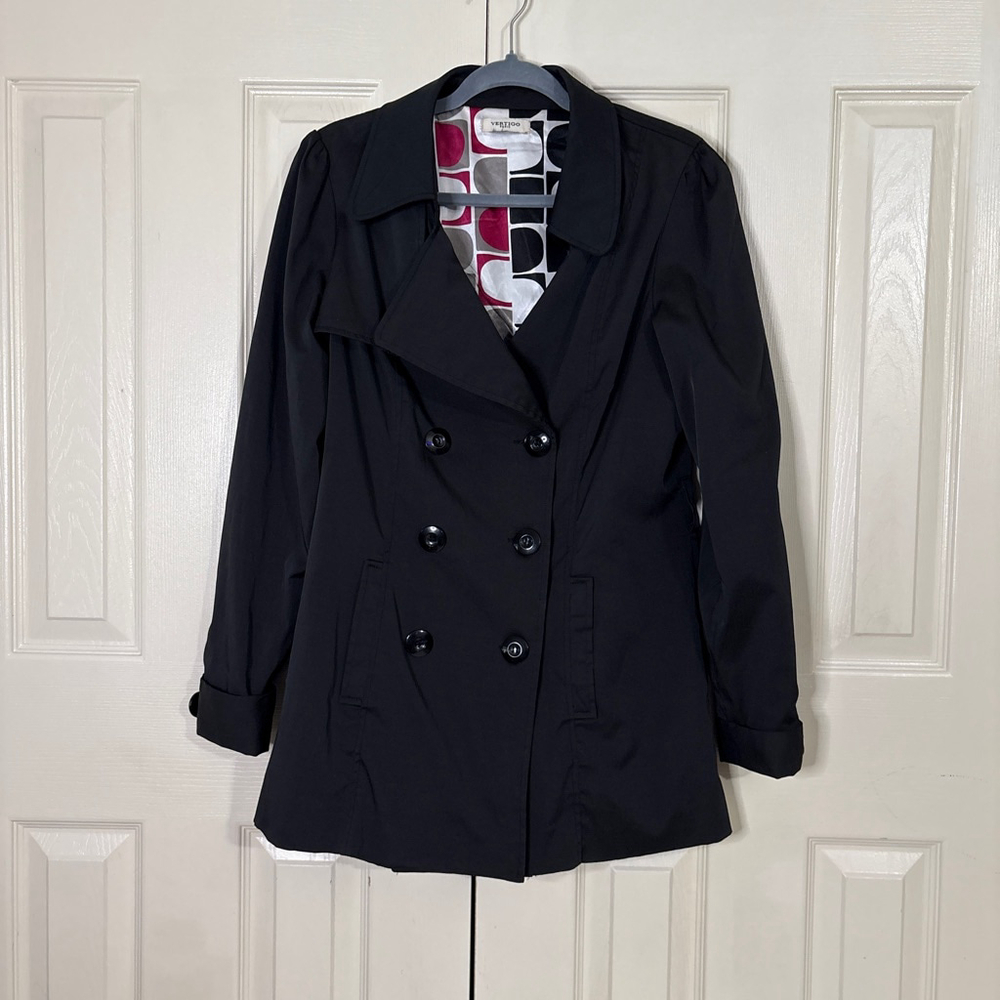 Women's Vertigo Paris Black Pea Coat M with Pink Patterned Lining(425T)
